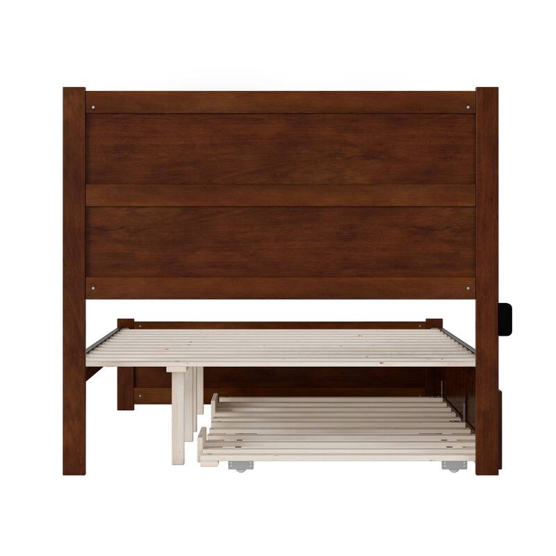 Full Bed with Trundle - Elegant Escape Platform Bed - Walnut Finish - Modern & Classic Design