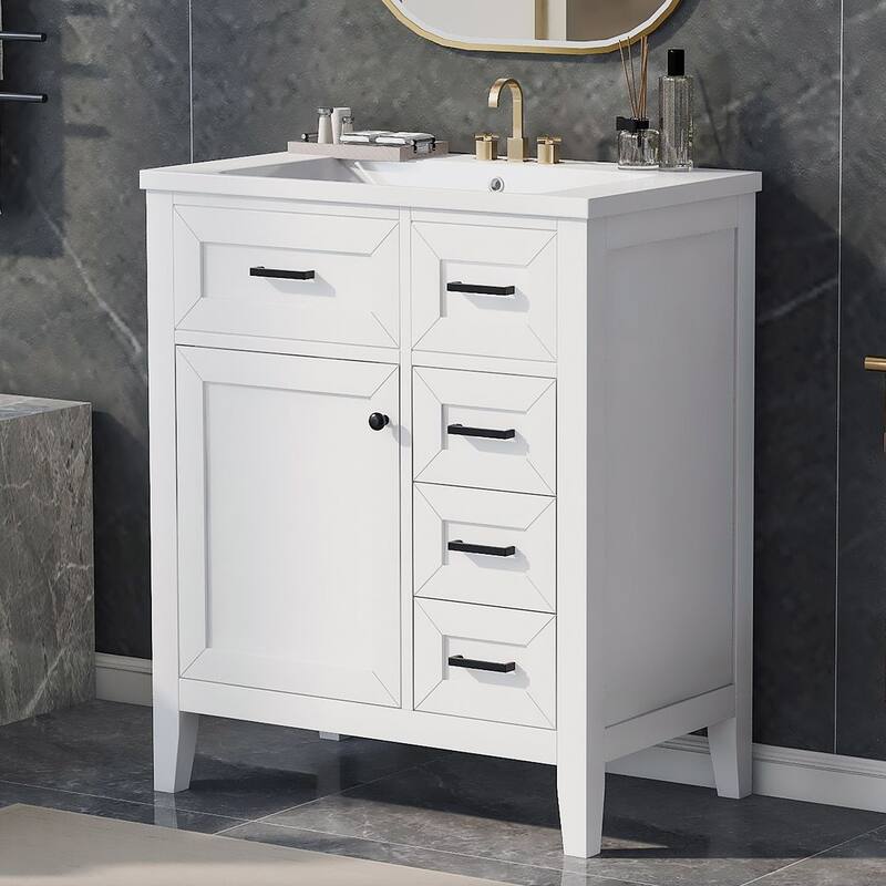 30" Solid Bathroom Vanity with Sink Set, Bathroom Cabinet with Drawers