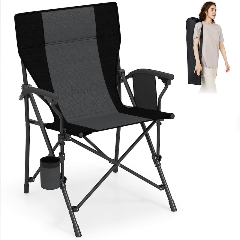 Costway 1/2 PCS Folding Camping Chair for Adults Portable Lawn Chair - Black-1 PCS