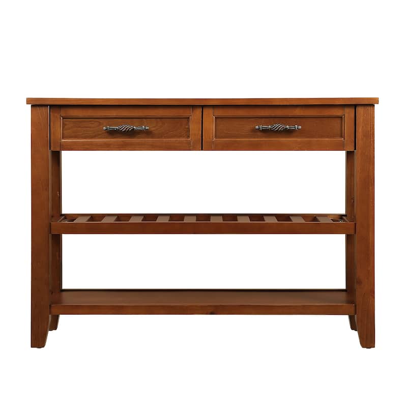 3-Tier Hallway Entryway Table Sofa Table, 42'' Solid Wood Console Tables with 2 Drawers and 2 Tiers Open Storage Shelf