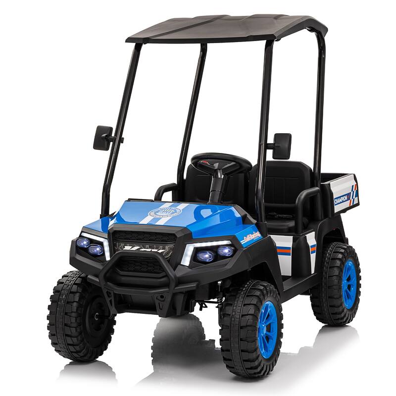 24V XL Kids Electric Ride on Track 20in Wide Seat,Removable Sunshade, Dual-Motor Drive,4-Wheel Spring Suspension,age:3-8 - Blue
