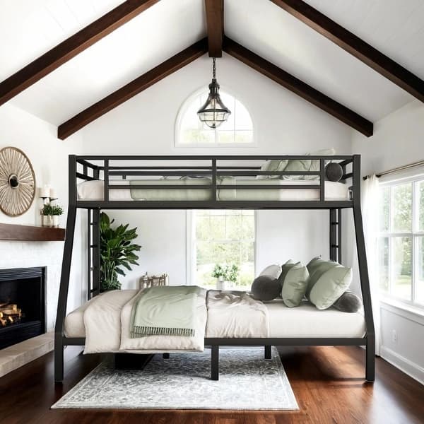slide 2 of 8, Modern Metal Twin XL over Queen Bunk Bed with Dual Ladders, Noise-Free Design, and Under-Bed Storage for Teens and Adults Black - Twin