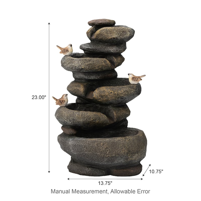 Glitzhome 21"H Zen-Style Faux Stone Birdbath Outdoor Fountain with Birds & LED Light