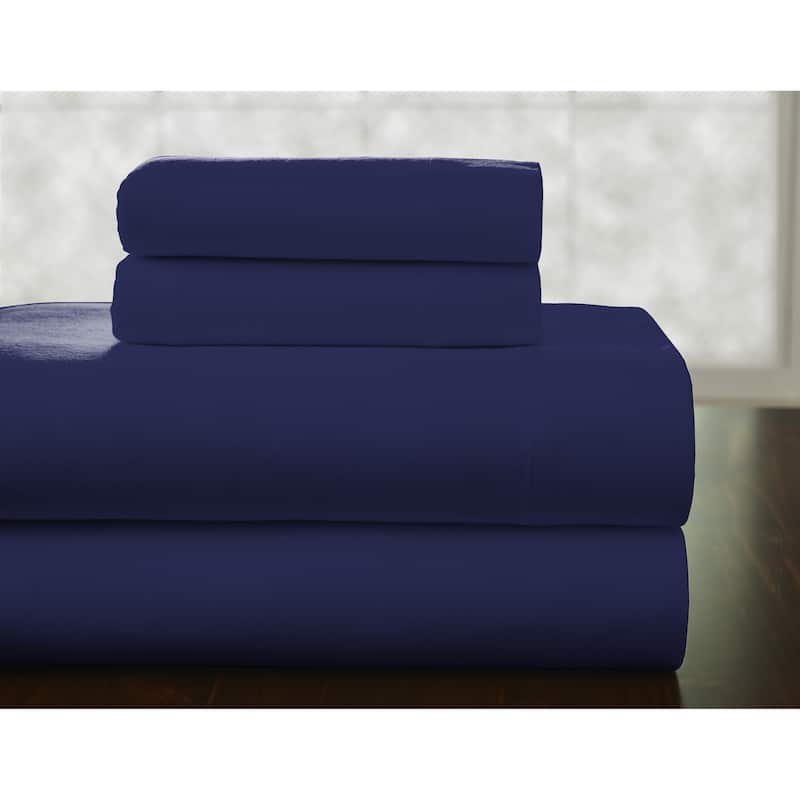 Pointehaven 175 GSM Cotton Flannel Bed Sheet Set with Oversized Sheets - Twin - Navy