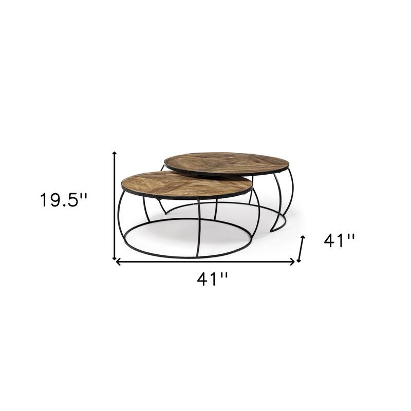HomeRoots S2 41" & 38" Round Wood Top Nesting Coffee Tables - 41.00 in. x 19.50 in. x 41.00 in.