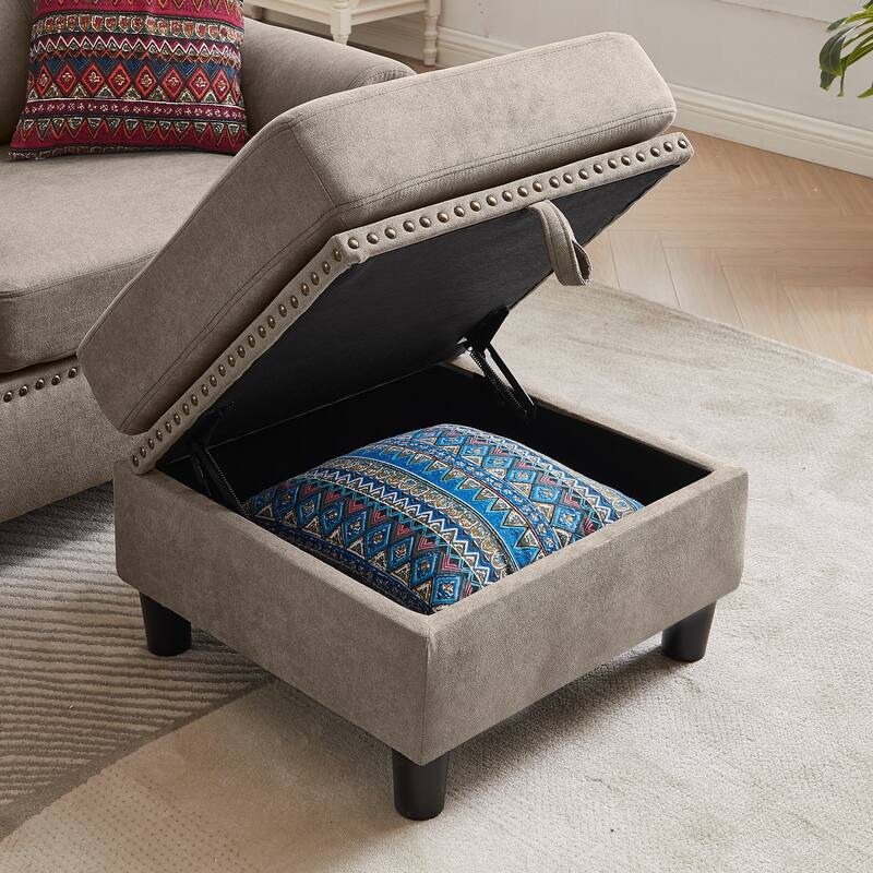 4 Seater L Shaped Reversible Sectional Sofa with Storage Ottoman