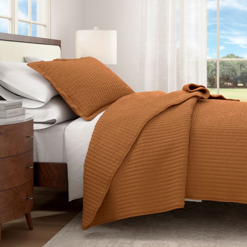 Linery & Co. Detailed Channel Stitch Microfiber Quilt Set With Shams.