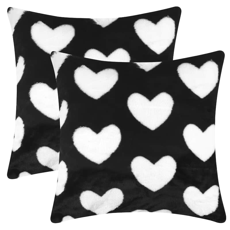 Cute Cartoon Heart Pattern Throw Pillow Covers 2 Pack Soft Cozy Plush Decorative Throw Pillow Valentine Day Cushion Cover