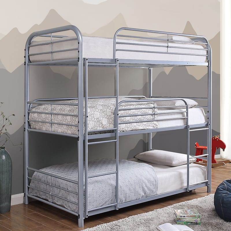 Zord Transitional Twin Metal Triple Bunk Bed with Slatted Guardrails by Furniture of America