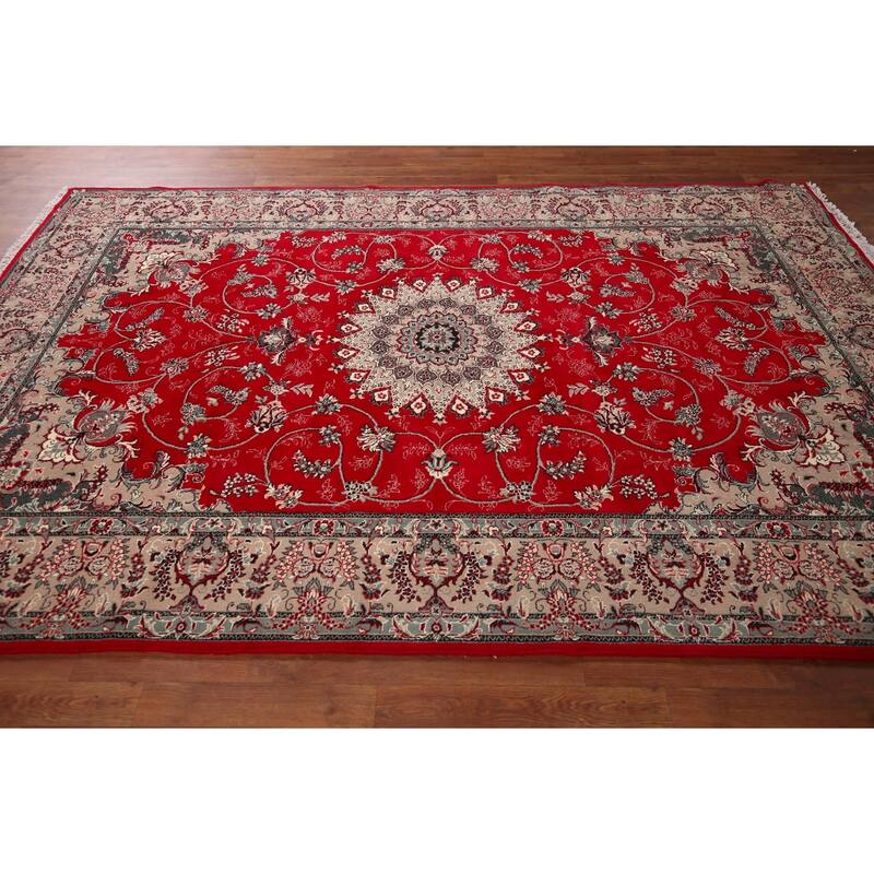 Red Medallion Kashan Turkish Rug Machine-Made Floral Carpet - 6'4" x 9'8"