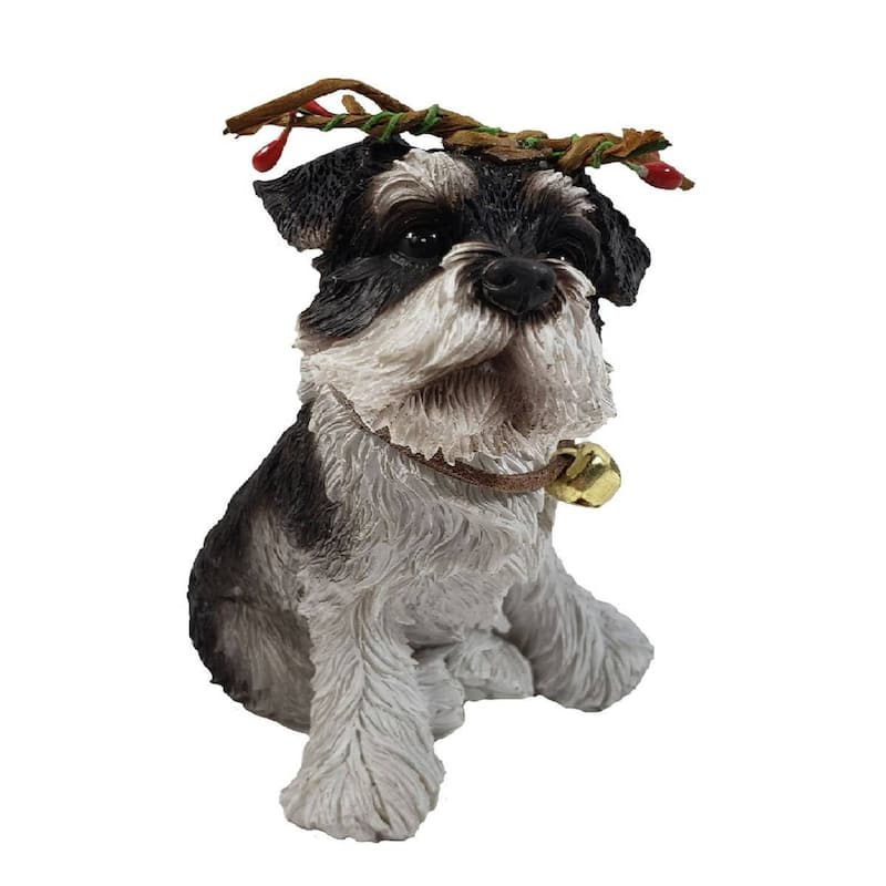 Sitting Terrier Dog Christmas Tabletop Figurine 3.75" Black and White