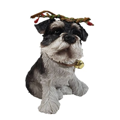 Sitting Terrier Dog Christmas Tabletop Figurine 3.75" Black and White