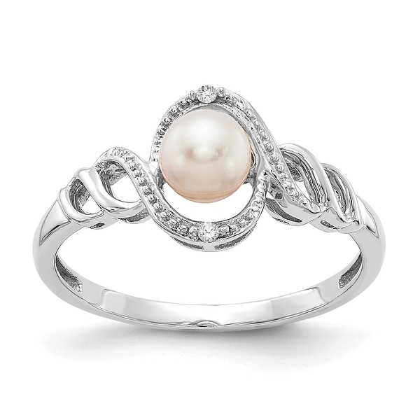 10K White Gold Freshwater Cultured Pearl and Diamond Ring by Versil. Opens flyout.