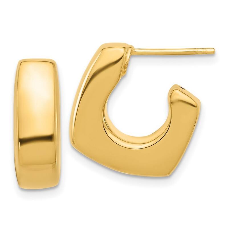 Curata14k Yellow Gold Polished Square J Hoop Post Earrings - 18x6.6mm
