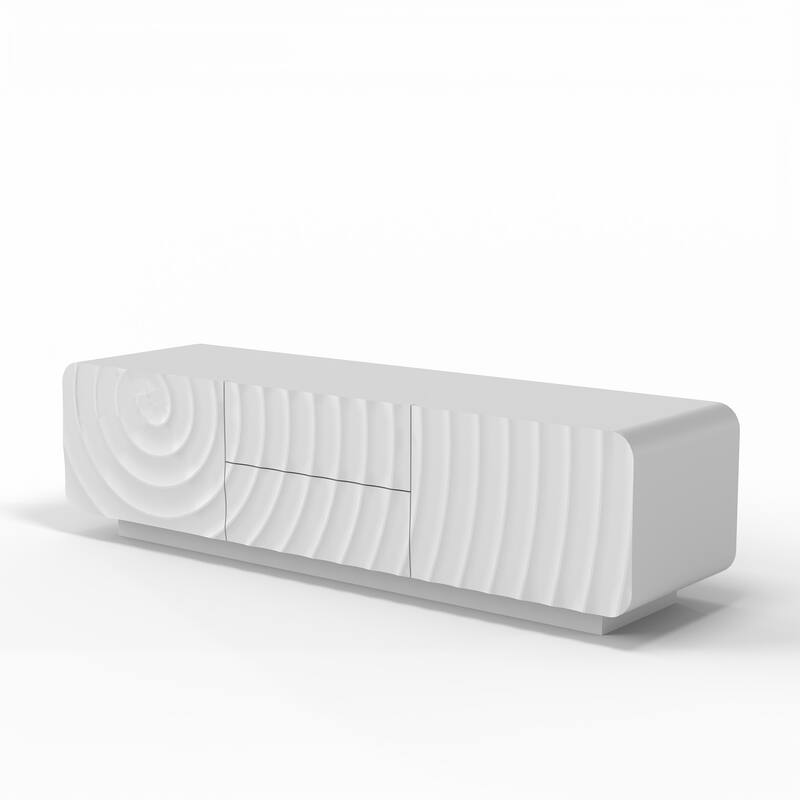 58" TV Console, Modern Spiral Wave Design TV Stand with Storage Cabinet and 2 Drawers