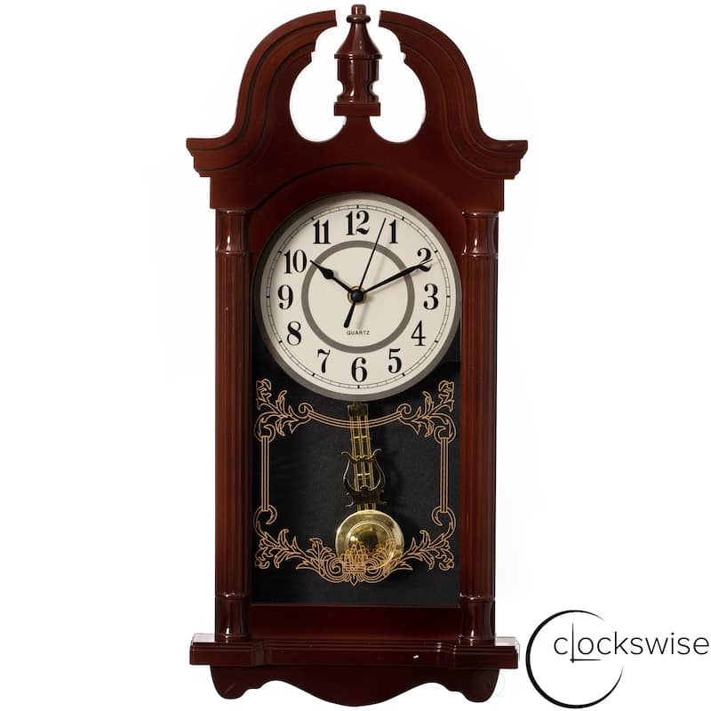 Clockswise Vintage Grandfather Wood-Looking Plastic Pendulum Decorative Battery-Operated Wall Clock Brown, for Home Decor - 20 Inch High - Brown