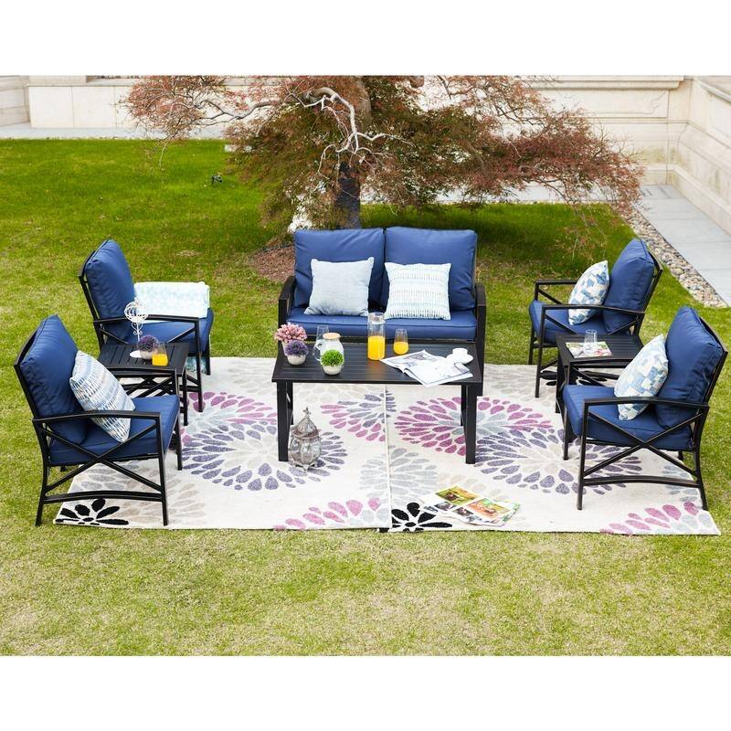 PATIO FESTIVAL 8-Piece Outdoor Sofa Seating Group with Cushions - Blue