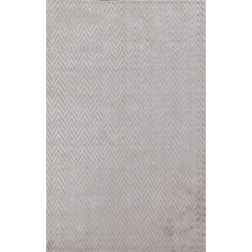 Chevron Gabbeh Contemporary Area Rug Hand-knotted Gray Carpet - 5'3" x 7'7"