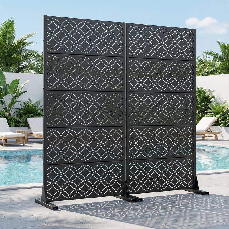 Privacy Metal Screen Fence Panel Horizontal Stripe Pattern Set of 2