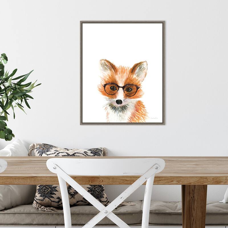 Fox in Glasses by Mercedes Lopez Charro (16 x 20 in.), Framed Canvas Wall Art Print - Sylvie Greywash