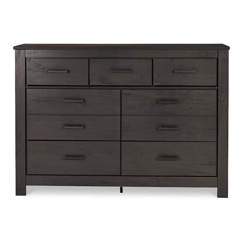 Brin 61 Inch Wide Dresser, 7 Drawers with Pewter Bar Handles, Gray Oak Wood