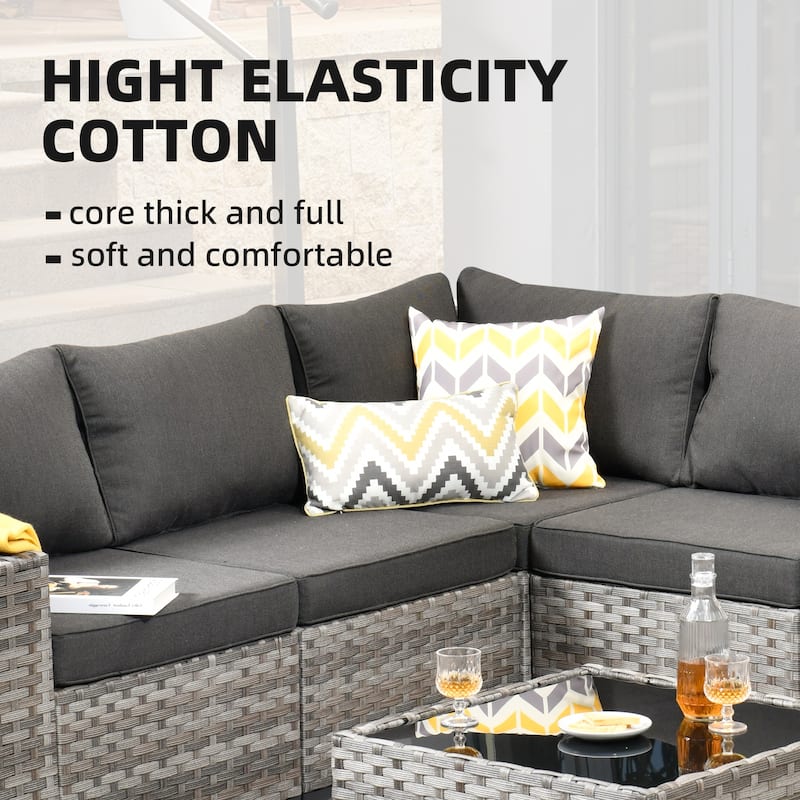 OVIOS Patio Wicker Furniture Wide Arm 6-piece Set with Table