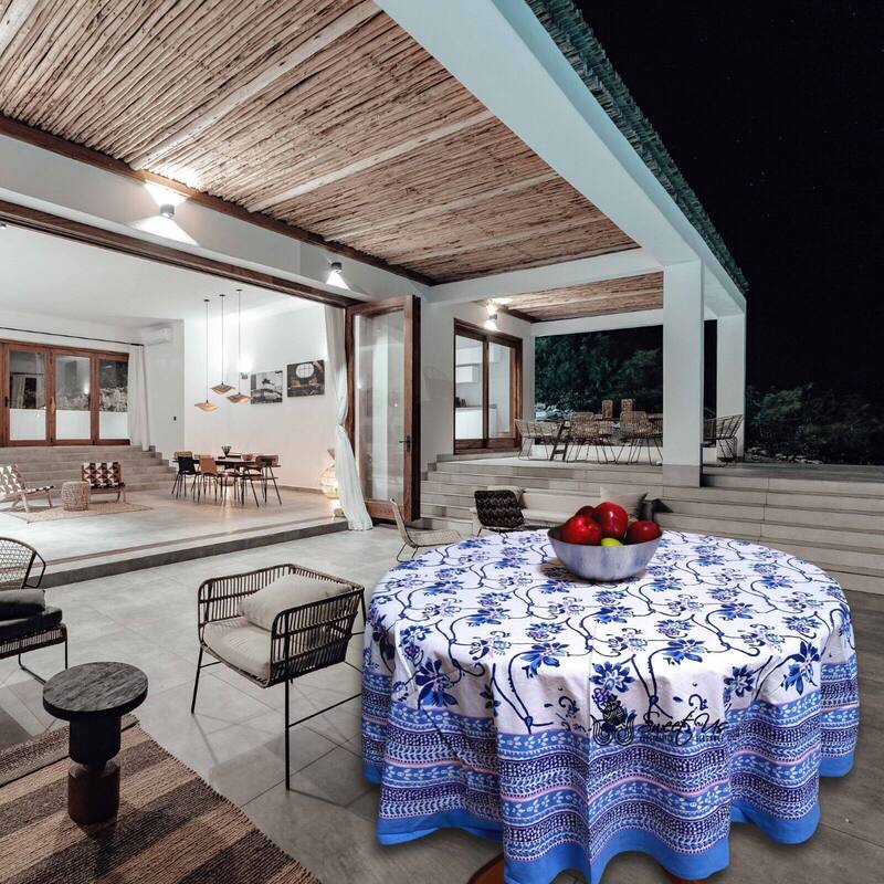 Artistic Floral Block Print Cotton Tablecloth Collection