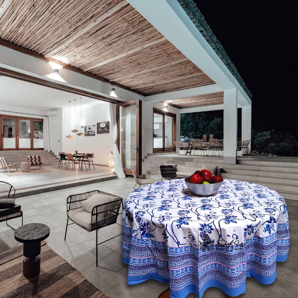 Artistic Floral Block Print Cotton Tablecloth Collection