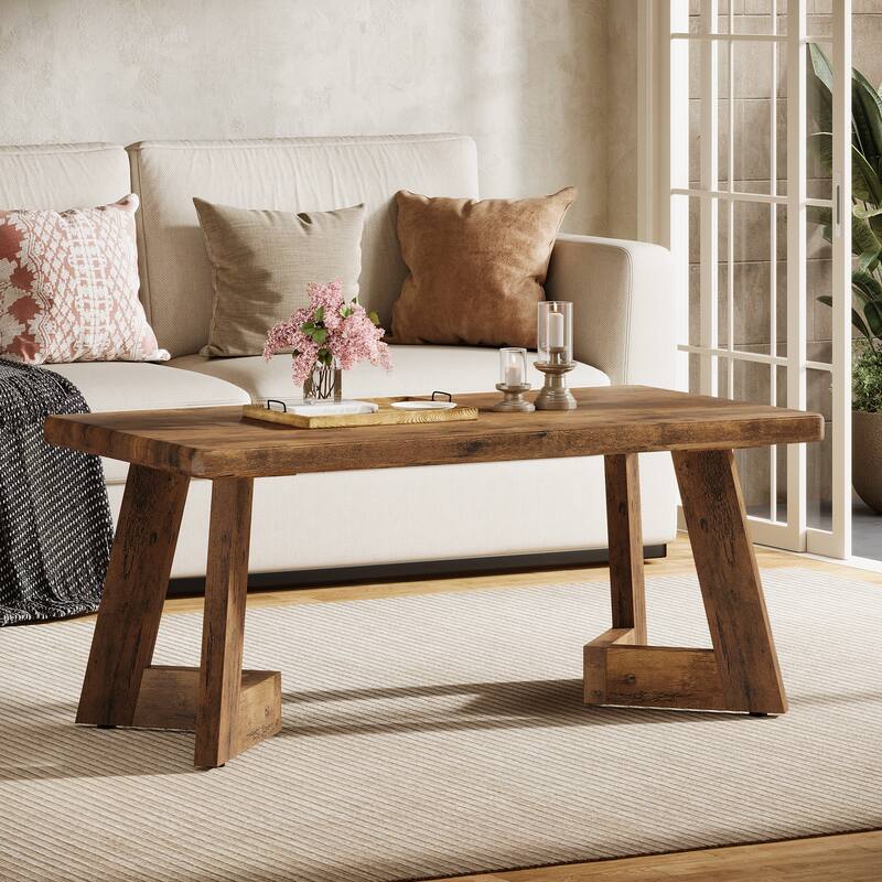 47-inch Farmhouse Wooden Coffee Table for Living Room
