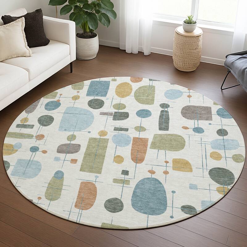 Machine Washable Indoor/ Outdoor Contemporary Fun Chantille Rug