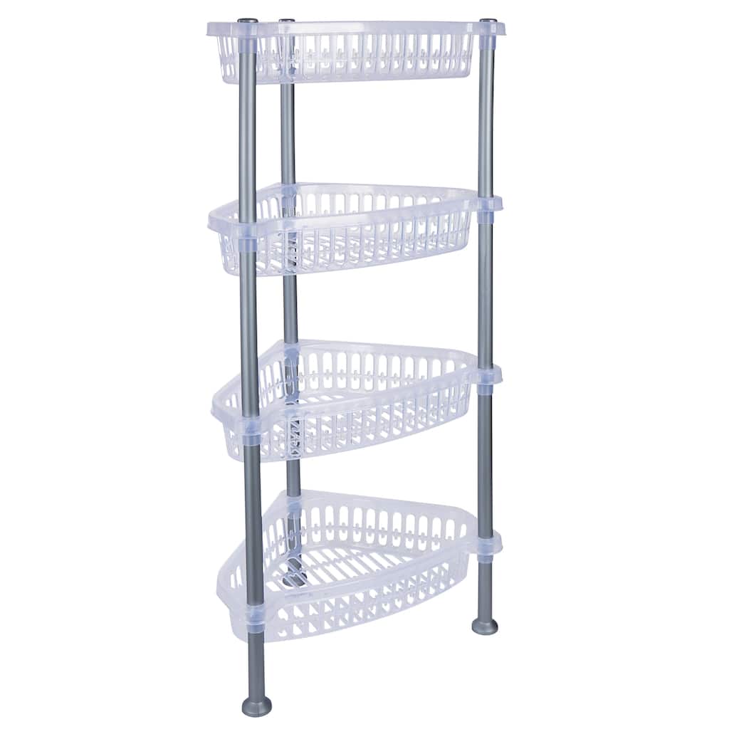 Kitchen Details 4 Tier Corner Basket Shelf in Clear - 14.76"x11"x 31.5"