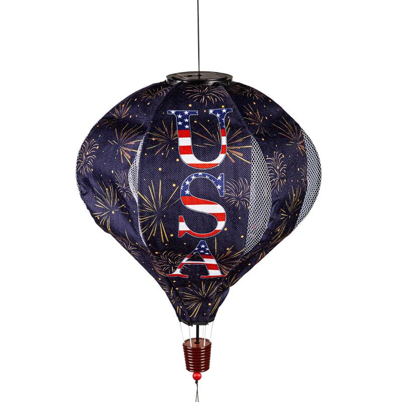 God Bless the USA Solar Lit Burlap Balloon Spinner