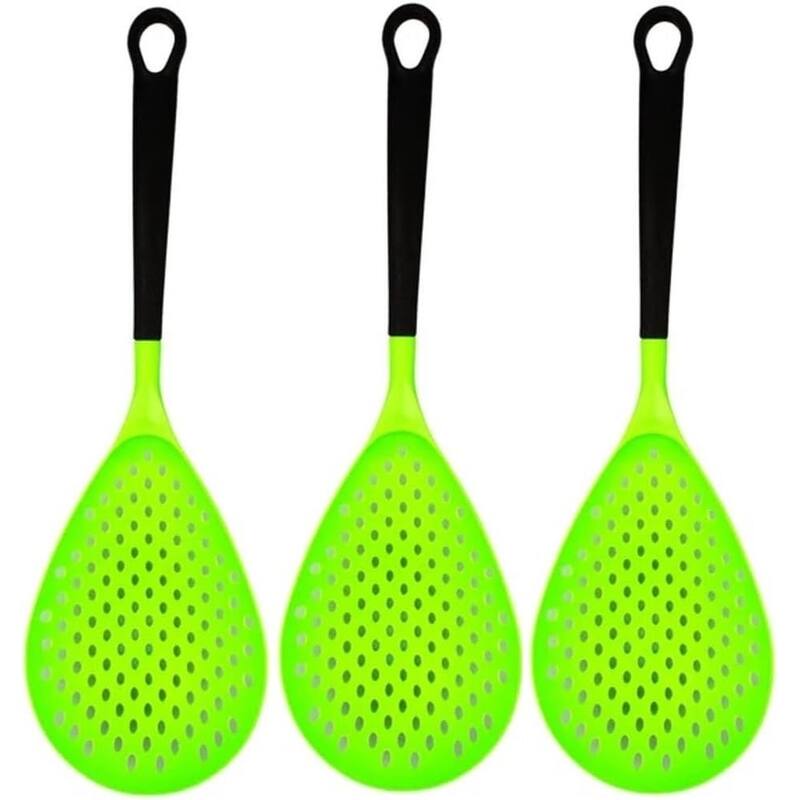 Handy Housewares 15" Handheld Strainer Scoop Colander Skimmer Spoon with Long Handle - Green - 3-pack