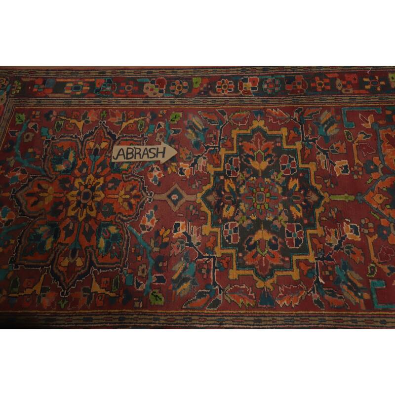 Hand Knotted Oriental 100% Wool Carpet Traditional Floral Red Heriz Runner Rug - 11' 1'' X 3' 10''