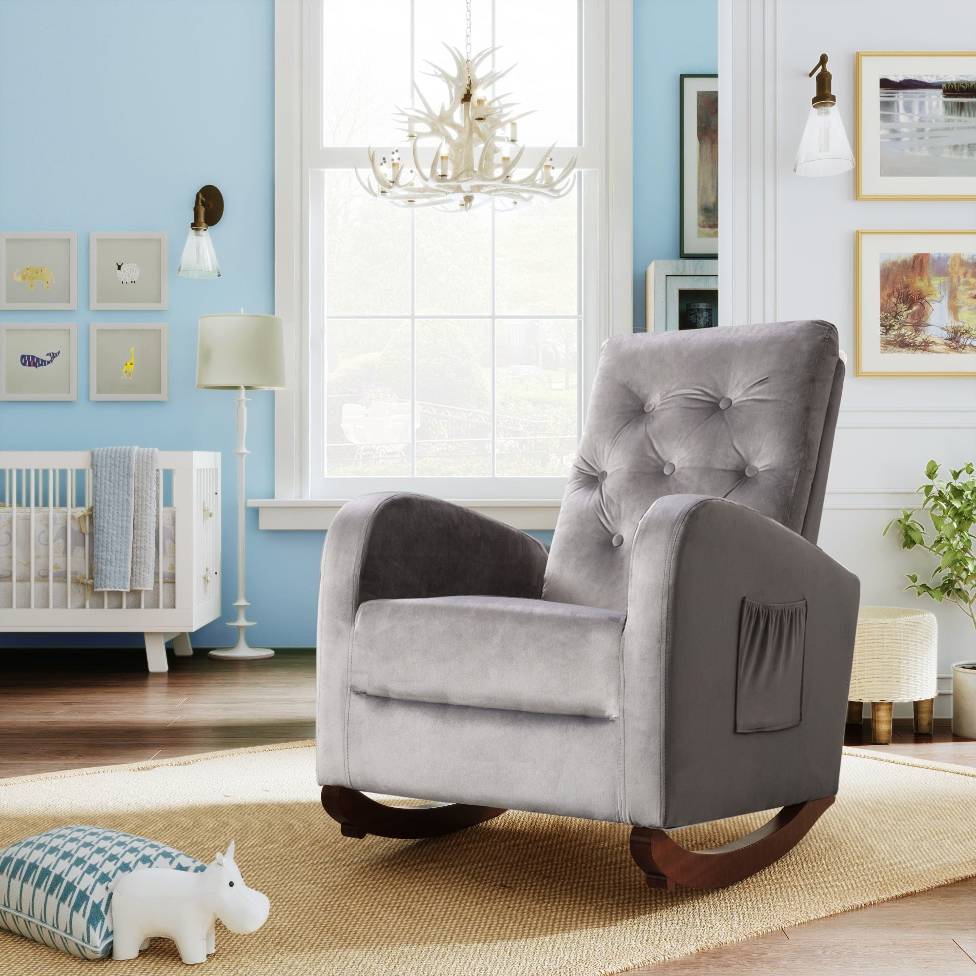 High Back Rocking Chair Nursery Chair Comfortable Rocker Fabric Padded Seat Bed Bath Beyond 39888895