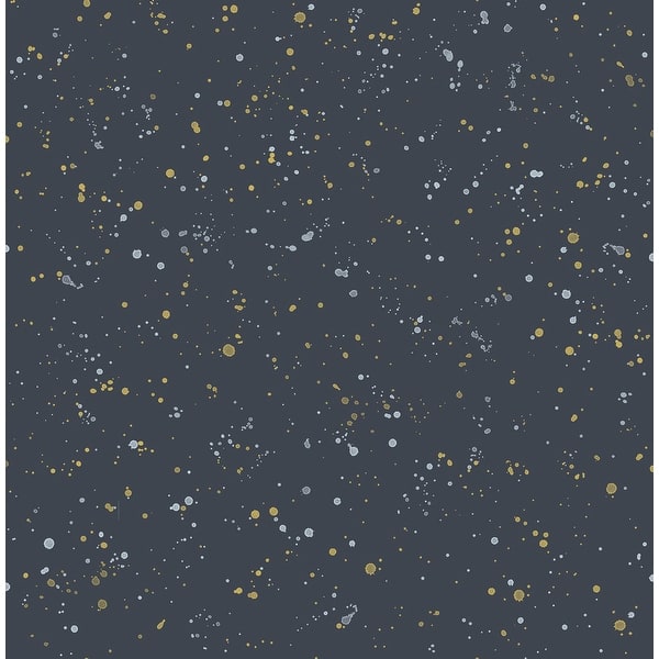 slide 2 of 5, Seabrook Designs Day Dreamers Paint Splatter Unpasted Wallpaper 20.5 in. W x 33 ft. L - Midnight Blue and Metallic Gold