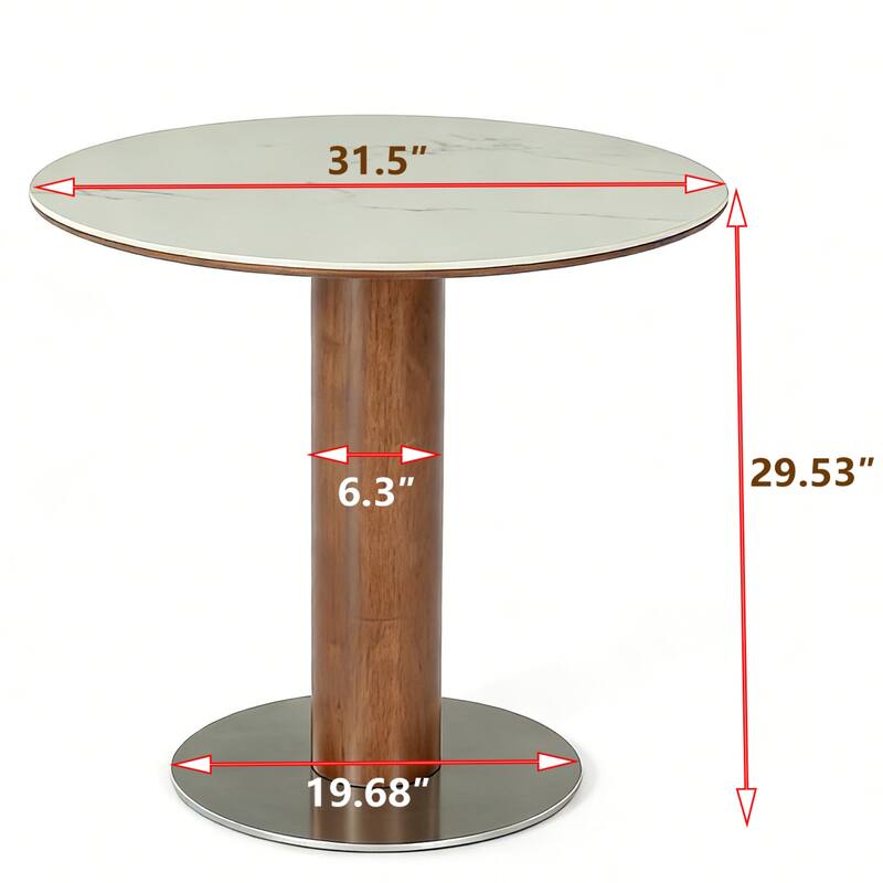 31.5 Inch Round Conference Table for 2-4, Office Meeting Table with Thicken Sintered Stone Tabletop - 31.5" Dia. x 29.53" H