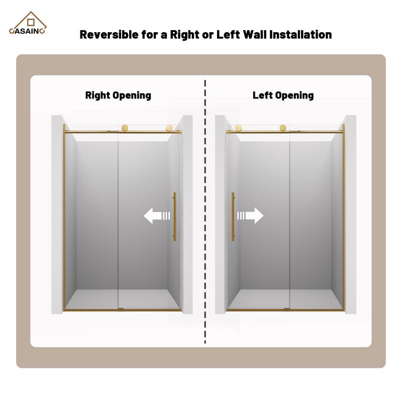 CASAINC 48 in. W x 76 in. H Sliding Frameless Shower Door with Tempered Glass