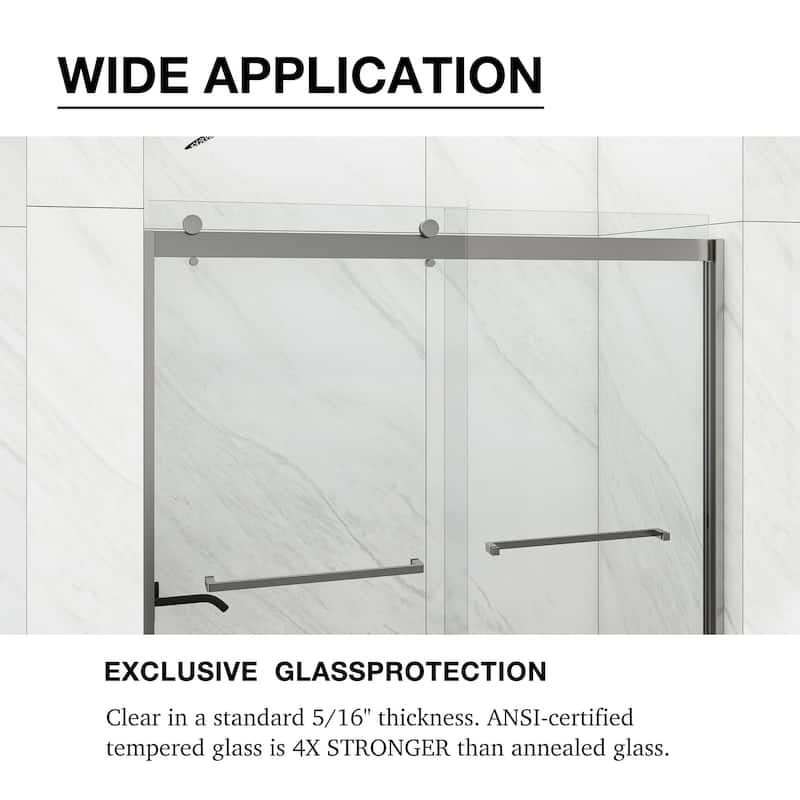 60 in. W x 74 in. H Single Sliding Semi-Frameless Shower Door with Clear Tempered Glass - 60" x 74"