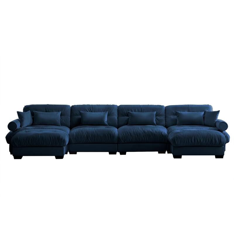 U-Shaped 4 Deep Seater Sectional Sofa with 2 Movable Ottomans & Pillows