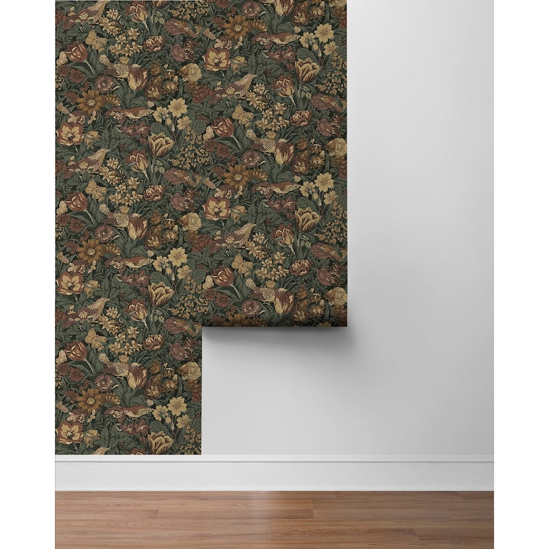 Seabrook Designs Bird Floral Prepasted Wallpaper - 20.5 in. W x 33 ft. L