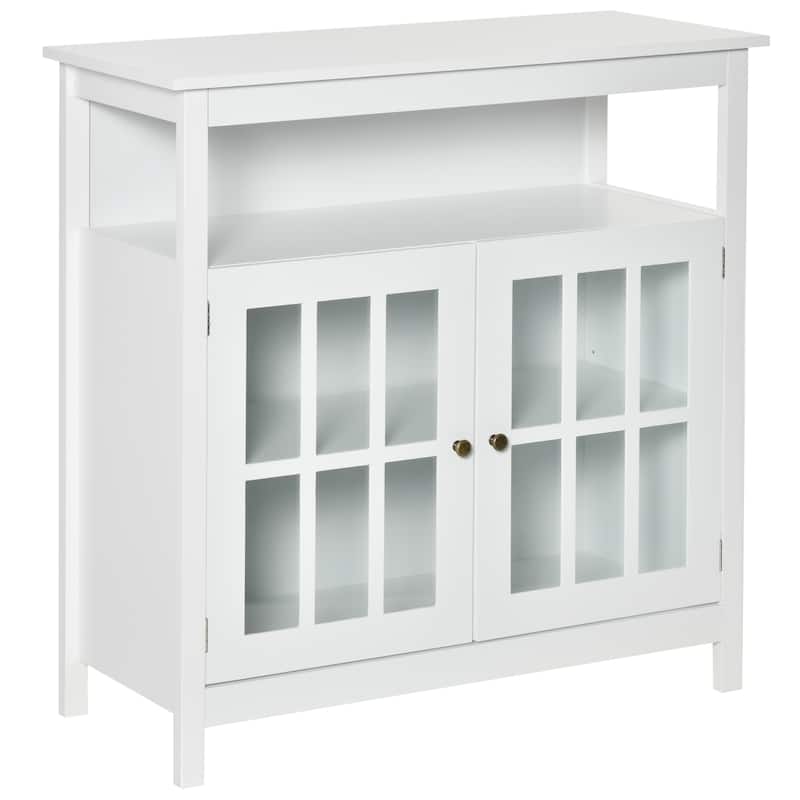 HOMCOM Kitchen Storage Sideboard Cabinet with Open Shelf, Glass Door Cabinet and Adjustable Shelves