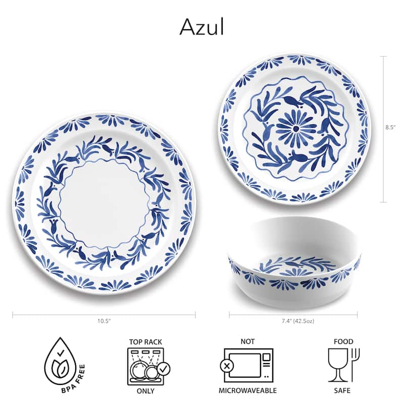 Abode Homewares Azul Melamine Dinner Bowl - Blue - 7.4" - Set of 6