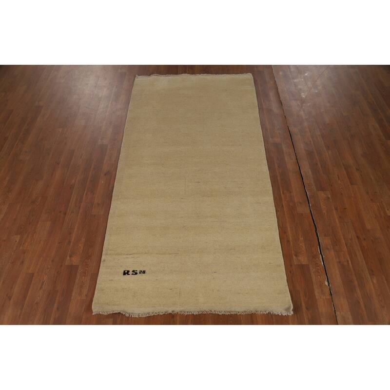Solid Gabbeh Oriental Rug Hand-Knotted Wool Carpet - 3'7"x 7'3"