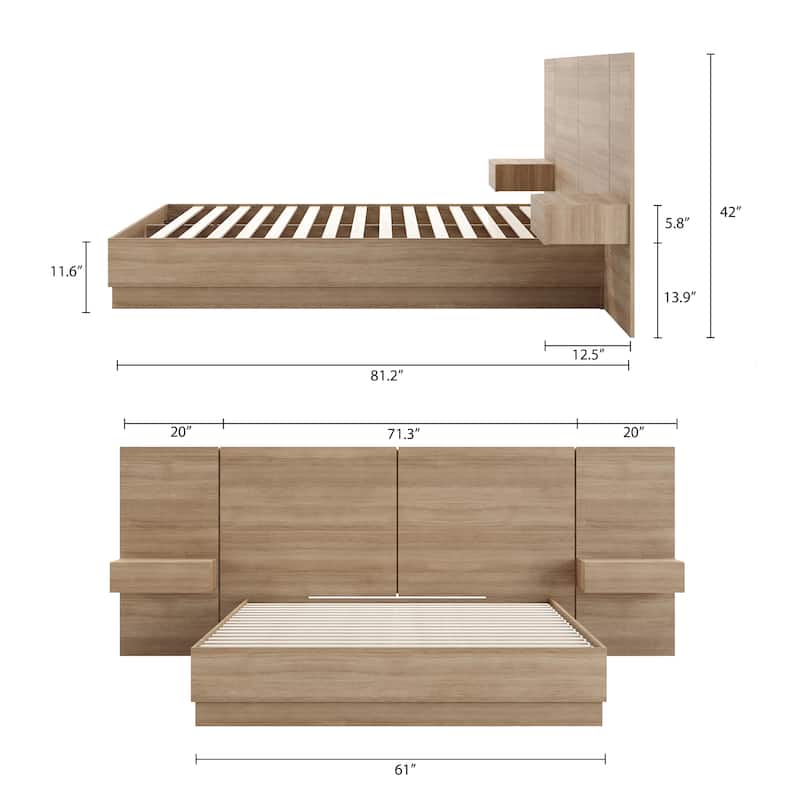 Milano 4-Piece Bedroom Set with Floating Nightstand Extension Panel