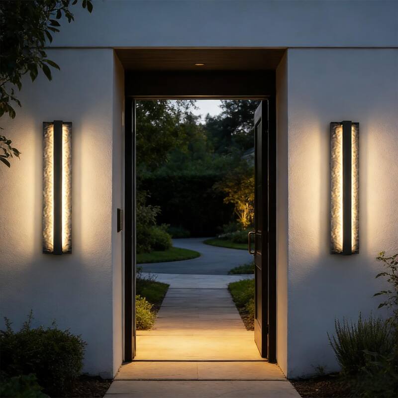 Outdoor LED Wall Light Handmade Textured Linear Black Wall Sconces