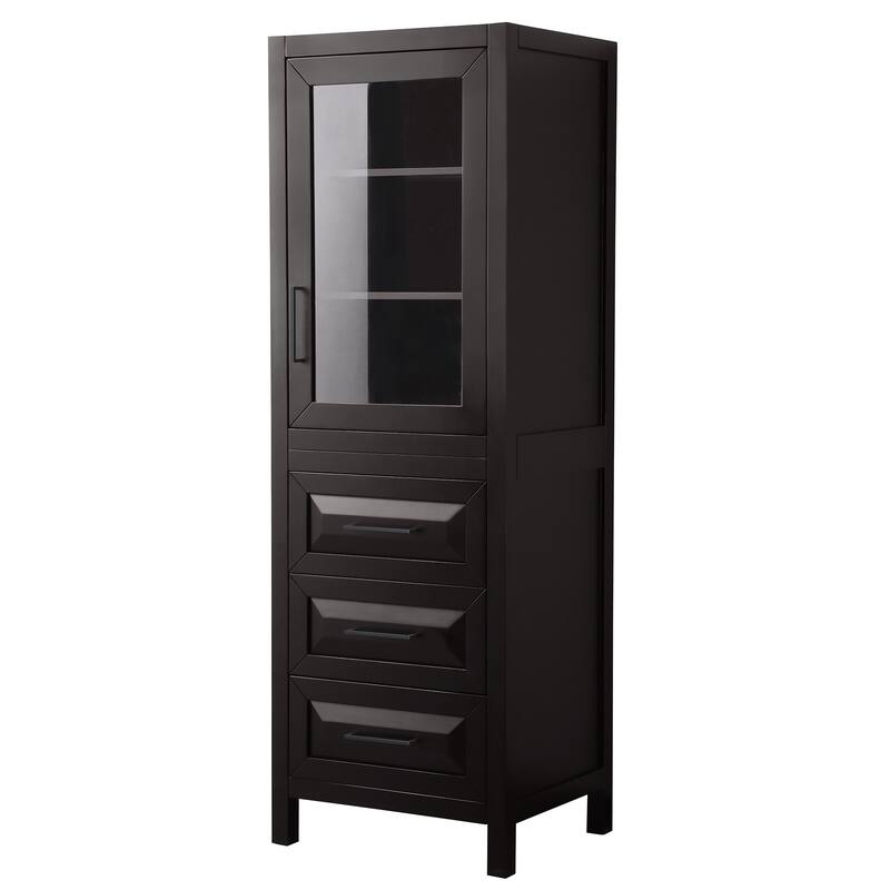 Daria Linen Tower with Cabinet Storage and 3 Drawers - Dark Espresso, Matte Black Trim