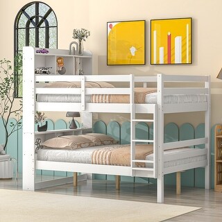 White Solid Wood Full over Full Bunk Beds with Bookcase Headboard