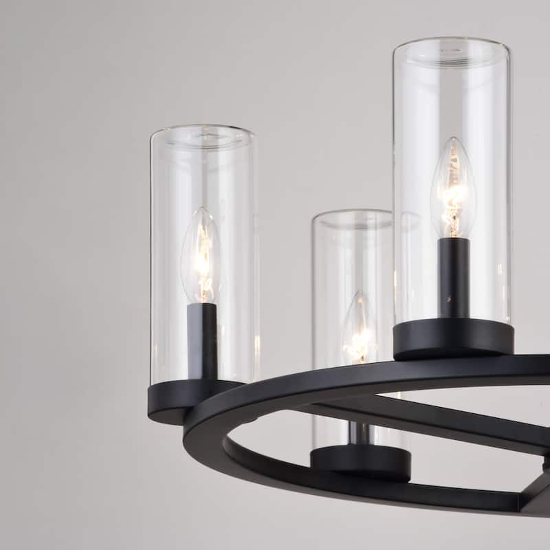 Grantley Wheel Chandelier Light Fixture Clear Glass Shade, LED Compatible, Damp Rated