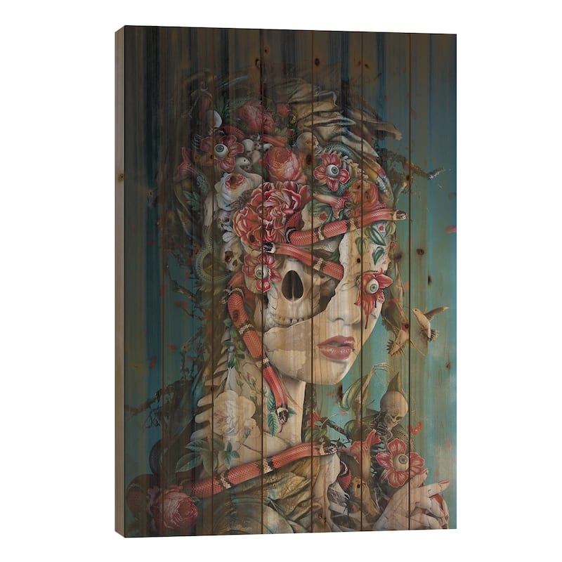 Captured By Snakes Print On Wood by Riza Peker - Multi-Color - 26x18x1.5